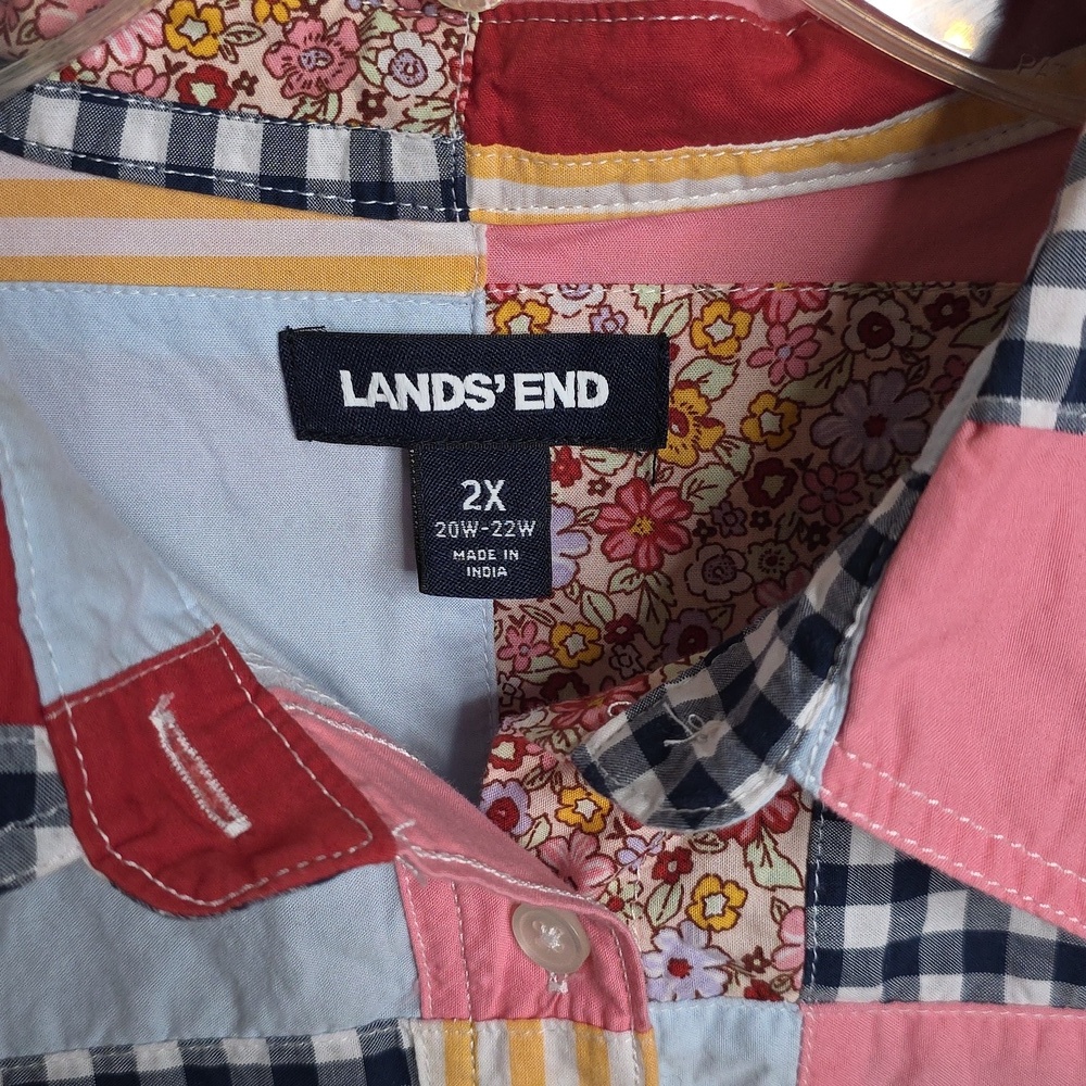 Colorful Patchwork  Lands End 2X Button-Up Dress - Picture 2 of 4